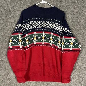 Nautica Sweater Mens Medium M Fair Isle Nordic Knit Crewneck Cotton Ramie Sailor